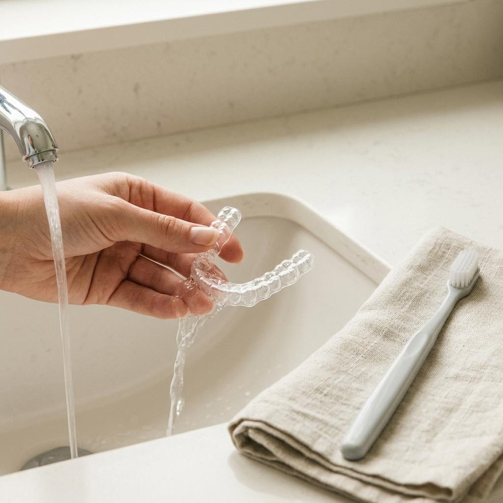 Reinigung einer transparenten kieferorthopädischen Zahnschiene