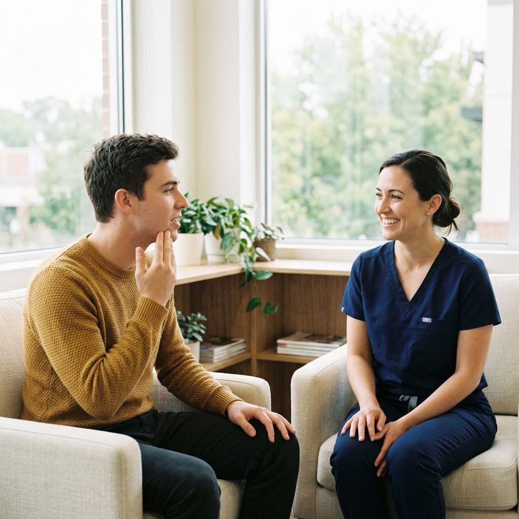 Patientengespräch zu einem kieferorthopädischen Anliegen