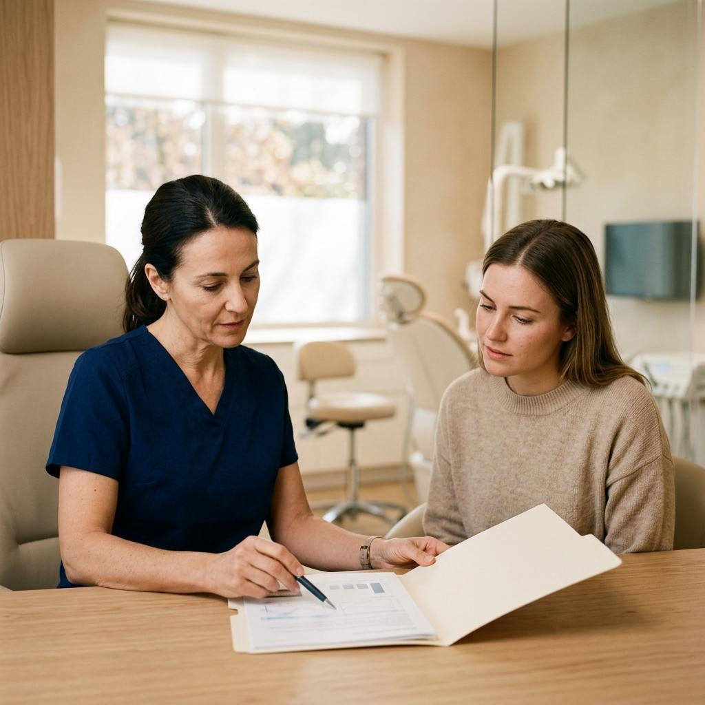 Gemeinsame Besprechung eines kieferorthopädischen Behandlungsplans
