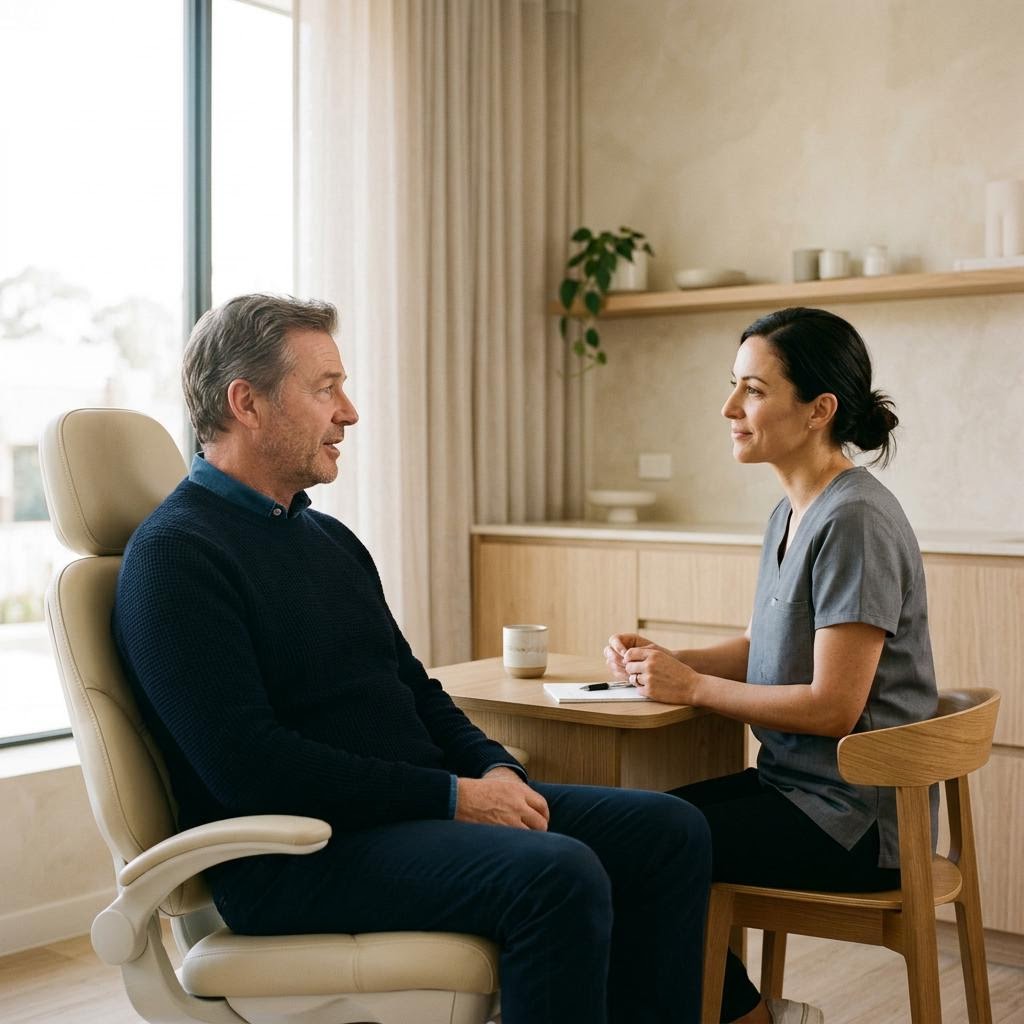 Patient im kieferorthopädischen Beratungsgespräch