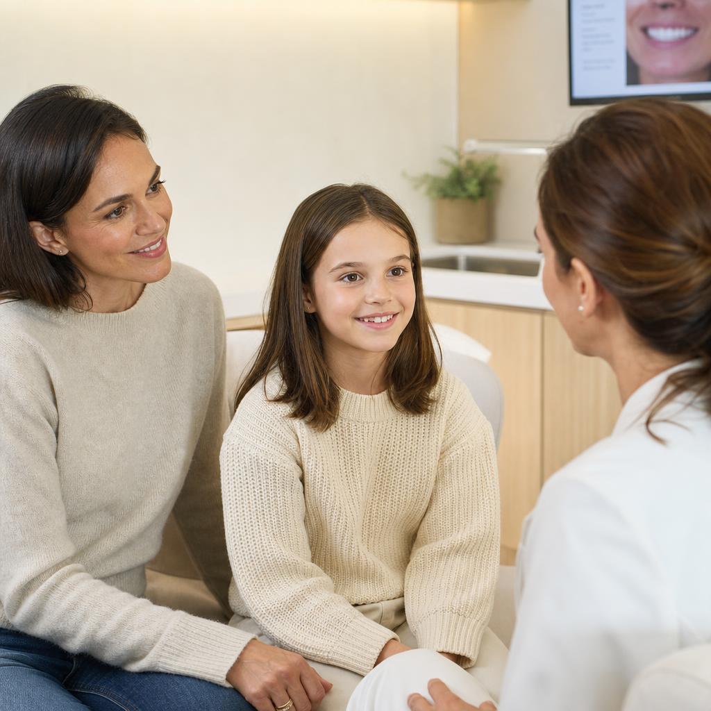 Kieferorthopädische Beratung mit Kind und Elternteil