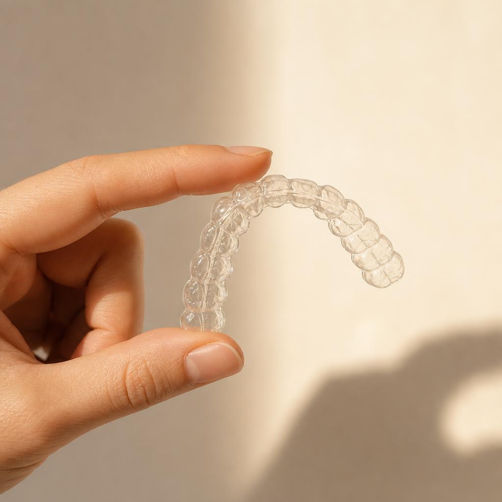 Transparenter Aligner zur Zahnkorrektur in einer Hand